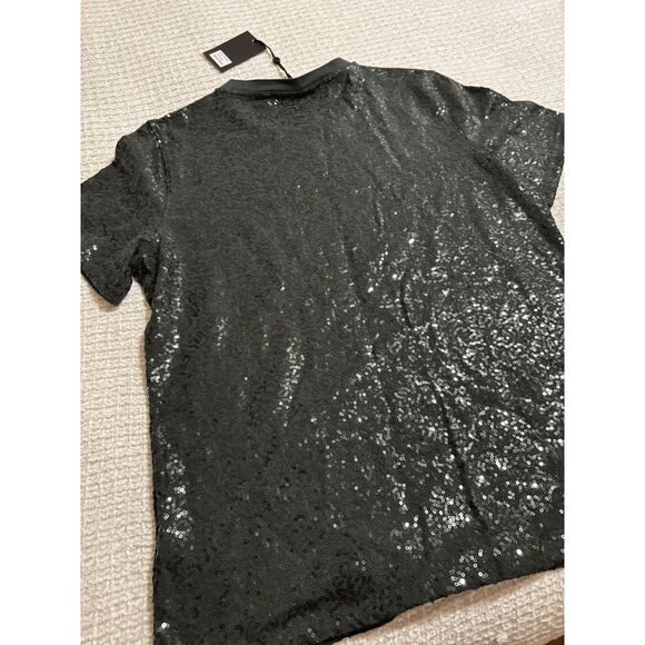 NWT DKNY Moss Green Sequin Short Sleeve Tee Shirt M Party Holiday Chic Glam - Picture 8 of 8